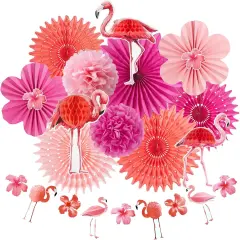 Summer Flamingo Party Decorations Pink Hanging Paper Fans for Tropical Party Decorations Flamingo Flowers Garland Party Kit for Summer Hawaiian Luau Tiki Tropical Jungle Themed Party Decorations
