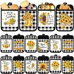 12 Pcs Sunflower Pot Holders with Pocket Teacher Appreciation Gift Bulk Summer Pot Holders Buffalo Plaid Hot Pads and Oven Mitts Gnomes Farmhouse Oven Gloves for Kitchen Baking Cooking Home