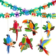 Summer Hawaiian Tropical Luau Party Decorations, 20Ft Tropical Garlands & 6 Birds Honeycomb for Summer Tiki Bar Beach Party Decorations Supplies