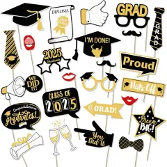 Grad Party Graduations 2025, 25PCS Graduation Photo Props, 2025 Graduation Decorations Photo Booth Props, Funny Grad Party Photo Selfie Decoration 2025 for High School University