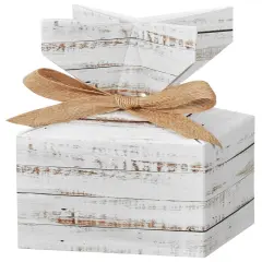 Pack/6: Distressed White Wood Cinch Gift Boxes - 3-1/2 x 3-1/2 x 7"