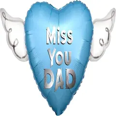Miss You Dad Heavenly Balloons heart shaped with angel wings (Blue)