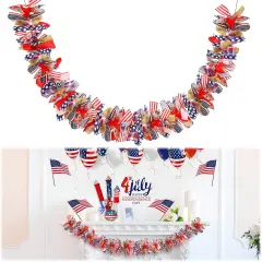 Patriotic Garland 4th of July Garland Red White Blue Decorations Hanging American Fabric Banner for Mantel Fireplace Wall Independence Day Memorial Day