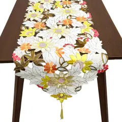 Embroidered Table Runner 72 inches Long, Summer Decorative Cutwork Sunflower Floral Dresser Scarf Runner for Holiday Home Kitchen Dining Tabletop Decoration (15"&times;72")