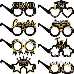 Black-Gold Graduation Party-Decorations Photo-Booth Props - 16pcs Cap 2025 Class Congrate Grad Photography Props,Senior College Favors Sunglasses Decor Supplies