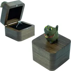 Hand-Carved Cat Wooden Ring Box