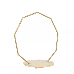 27" Gold Wood with Nonagon Geometric Metal Arch Cake Display Stand