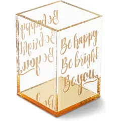 Gold and Clear Acrylic Pen Holder with Inspirational Quotes (2.95 x 4.45 In)