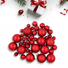 Northlight 40ct Shiny, Glitter and Matte Red Glass Ball Christmas Ornament Set 1"-2.5"