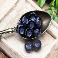 *12* 12mm Purple Washed Jet Black Iris Hawaiian Flower Beads