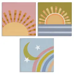 Stupell Industries Rising Sun & Moon 3 pc Canvas Wall Art Set Design by Tina Finn