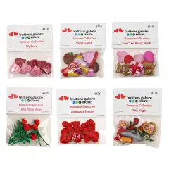 Buttons Galore Romance Button Assortment &ndash; 50+ Valentine&rsquo;s Day Buttons for Sewing & Crafts &ndash; 6 Packs of Heart, Rose, Teddy Bear, and Treat Designs