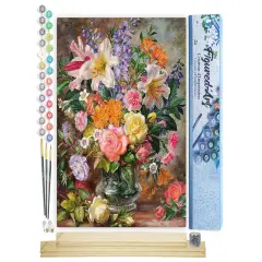 Figured'Art Paint by Numbers Kit for Adults Flowers in All colours 16"x20" - Craft Art Painting Rolled Canvas with DIY wooden frame