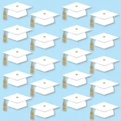 Big Dot of Happiness White and Gold Graduation Cap Decorations, DIY Large Grad Hat Cut-Outs, Double-Sided Grad Party Essentials - Set of 20