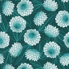Dark Teal Dahlias at Dusk Dahlias Cotton 44"/45" Fabric Per Yard