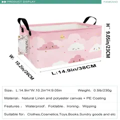 Storage Bins, Nursery Hamper Canvas Laundry Basket Foldable with Waterproof PE Coating Large Storage Baskets for Kids Boys and Girls, Office, Bedroom, Clothes,Toys(Rec-pink cloud ）