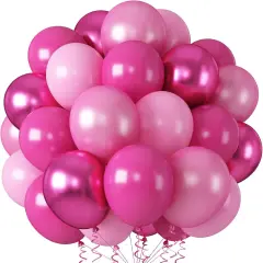 55 PCS 12 Inch Hot Pink Metallic Balloon Set (Pink)