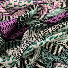 Purple and Aqua Multi Stripe Print Rayon Challis Fabric By the Yard