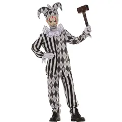 Boy&rsquo;s Evil Harlequin Costume, Scary Halloween Outfit with Ragged Tunic, Pants, Collar, and Hat