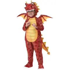 Boys Dragon Fire Costume with Hood Wings and Tail for Halloween Play
