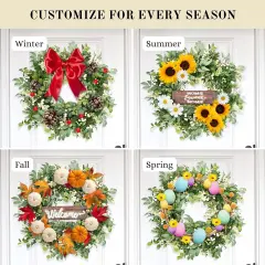 Artificial Eucalyptus Leaf, Boxwood Wreath with Berries, 24 Inches, Indoor/Outdoor, Spring Greenery