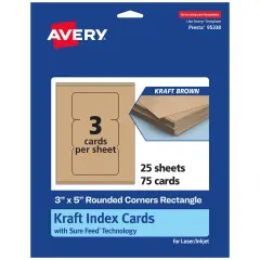 Avery Kraft Brown Index Cards, 3" x 5" Rectangle Rounded Corners