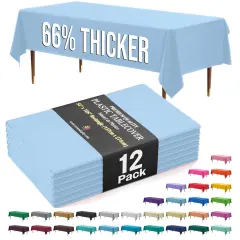 Exquisite 12-Pack Premium Plastic Tablecloth 54in. x 108in. Rectangle Plastic Table Cover Light Blue