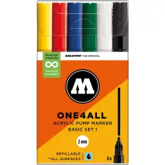 Molotow ONE4ALL Acrylic Paint Marker Character 6-Color Set, 2mm, Assorted Colors, 1 Set Each Basic Set 1 - 2mm