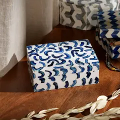 Decorative Multipurpose Storage Box/Jewelery Organizer - 6" X 4" Blue and White