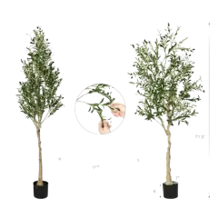 2-Pack Large Artificial Olive Tree w/ 1296 Olive Leaves & 72 Olive Fruits Green