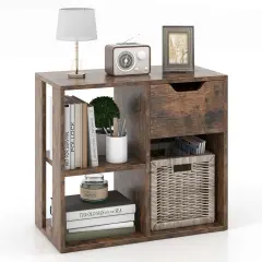 Costway 1/2 PCS 3-Cube Bookshelf 2-Tier Open Shelf Bookcase with Drawer Home Storage Organizer