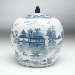 AA Importing 59763 Blue And White Round Jar With Lid