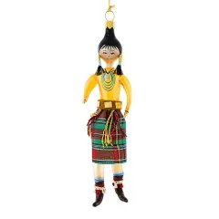 De Carlini Italian Ornaments 6.00in Winter Pines Daughter Of Holiday Gatherings, Glass, Christmas Ornament 6.0 Inch Winter Pines Daughter Of Holiday Gatherings Christmas Tree Ornament , Christmas Decor Native American Blown Yellow