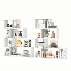 Costway 1/2 PCS S-shaped Bookshelf Freestanding Stepped Etagere Bookcase with Anti-tipping Kits White