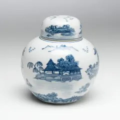 AA Importing 59766 Blue And White Round Jar With Lid