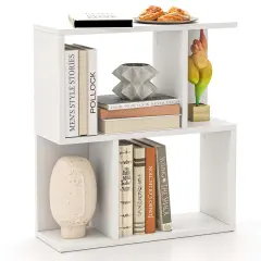 Costway 1/2 PCS 3-Tier Bookshelf Geometric Bookcase Side Table with Open Storage Display Shelf White