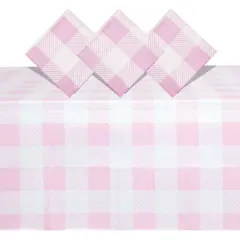 3 Pack White and Pink Plaid Tablecloth for Camping Birthday Party Supplies (5 x 9 Feet)