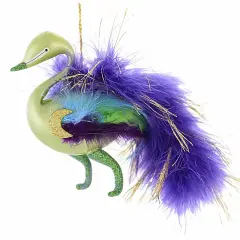 Italian Ornaments 5.0 Inch Winter Plumiera In Green Christmas Tree Ornament , Christmas Decor Feathers Peacock