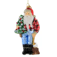 Huras Family 7.0 Inch Lumberjack Santa Christmas Tree Ornament , Christmas Decor Hand-Painted Keepsake Woodland Multicolored
