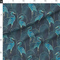 Various Fabrics by the Yard or Fat Quarter Teal Crane Bold Large Scale Art Deco Blue Birds Modern Watercolor Arches Custom Printed Fabric by Spoonflower