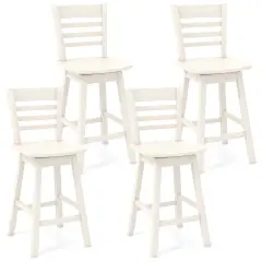 Costway 4 PCS 24.5" Counter Height Bar Chairs Swivel Bar Stools with Hollow Backrest Brown/White