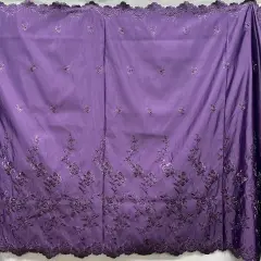 1 Yard Beaded Bridal Lace Fabric Embroidered on 100% Polyester Satin 54" Wide Plum