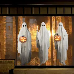 3pcs Extra Large Scary White Ghosts with Pumpkin Window Decals