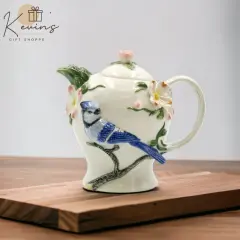 Hand Painted Ceramic Blue Jay Bird Teapot, Gift for Her, Gift for Mom, Tea Party D&eacute;cor, Caf&eacute; D&eacute;cor, Farmhouse D&eacute;cor, Kitchen Decor
