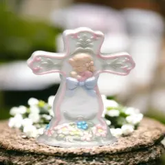 Ceramic Cross with Praying Girl Figurine, Religious D&eacute;cor, Religious Gift, Church D&eacute;cor, Baptism Gift