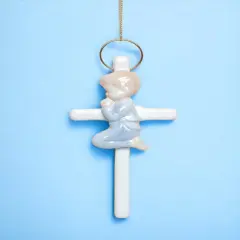 Ceramic Praying Boy On Cross Wall Decor, Religious D&eacute;cor, Religious Gift, Church D&eacute;cor, Baptism Gift