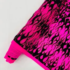 1 Yard Power Mesh Fabric with Black Flocked Flame and Red Glitter Design 60 Inch Width Fuchsia