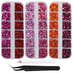 4500pcs+ Flatback Glass Hotfix Iron On Rhinestones Crystal for DIY Making with 1 Tweezer & 1 Picking Pen for Shoes, Clothes, Face Art, Bags, Manicure (3-Sizes,6-colors, Red Color Series)