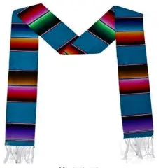 1 Yard Multicolor Mexican Serape Graduation Stole Sash Woven Handmade Fabric with Fringe 5 Inch Width Teal
