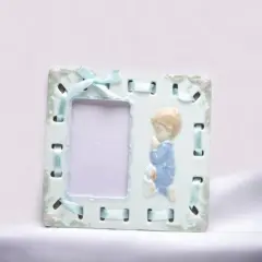 Ceramic Praying Boy Picture Frame, Religious D&eacute;cor, Religious Gift, Church D&eacute;cor, Church Gift, Baptism Gift